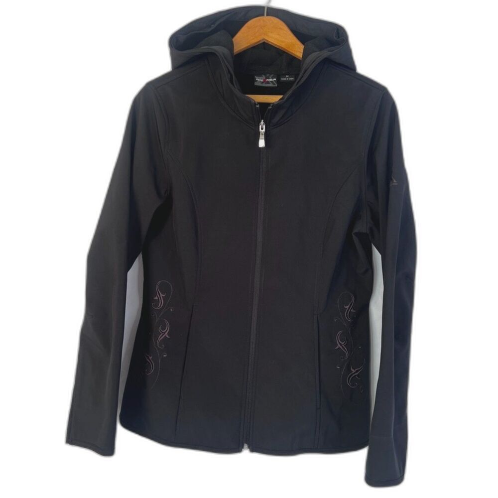 ZeroXposur Lightweight Embroidered Detail Black Hooded Soft Shell Jacket Size MD